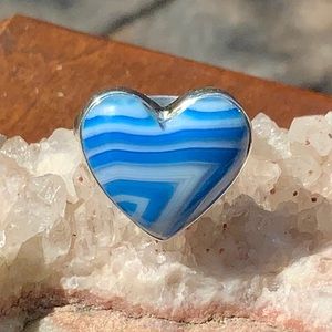 BLUE BOTSWANA AGATE HEART 925 STERLING SILVER RING, SIZE 8